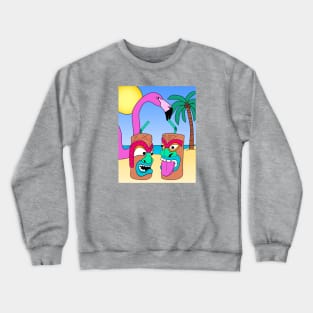 Funny Pink Flamingo and Tiki Drink - Summer Vibes Crewneck Sweatshirt